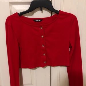 red, button up crop top